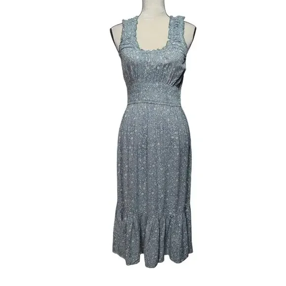 Patrons of Peace | Dresses | Patrons Of Peace Womens Sz M Blue Floral Milk  Maid Midi Dress Cottage Prairie | Poshmark